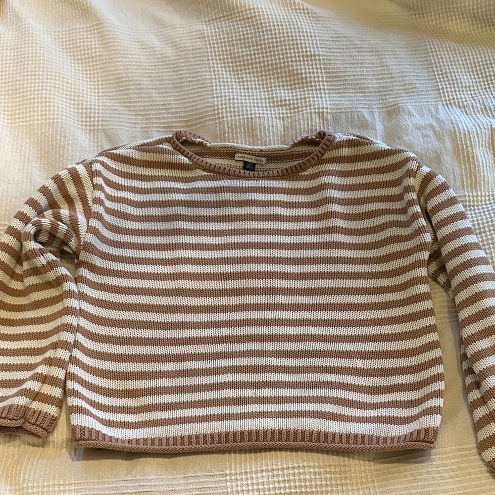 American Eagle Outfitters Tan and Cream Striped Sweater